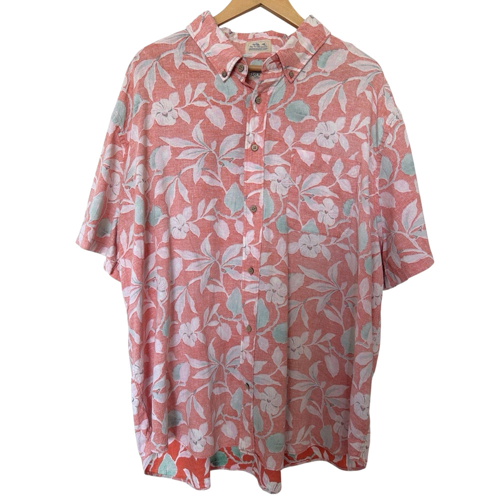 Faherty Breeze Shirt Mens 2XL Linen Blend Orange Floral Short Sleeves Casual